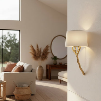 Aesthetic evening scene with hyperbolic branch lamp as focal point