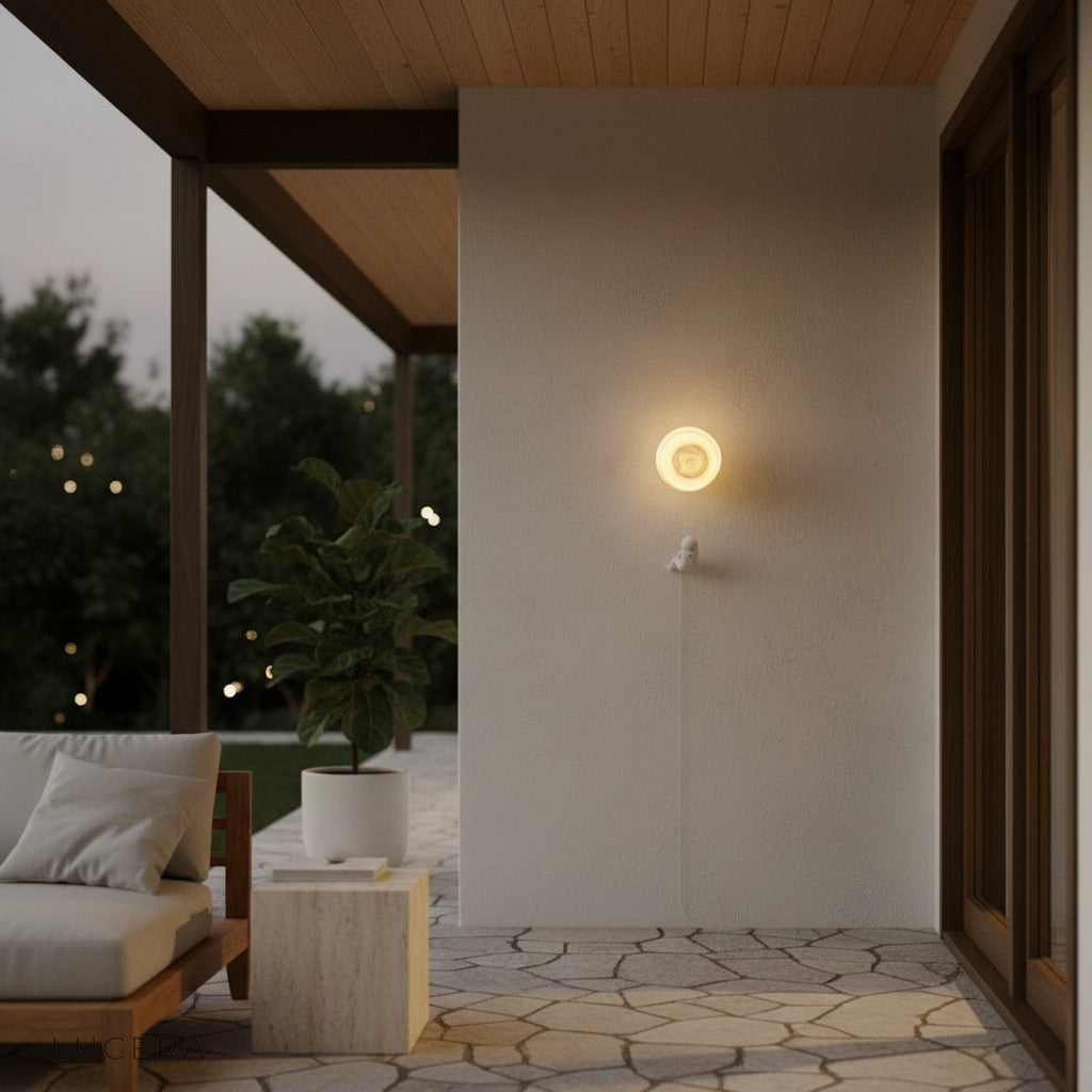 nighttime ambient shot of the sconce casting warm 3000K light in a dark nursery