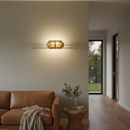 close-up of antique brass finish and E14 LED bulb in wall mounted lamp