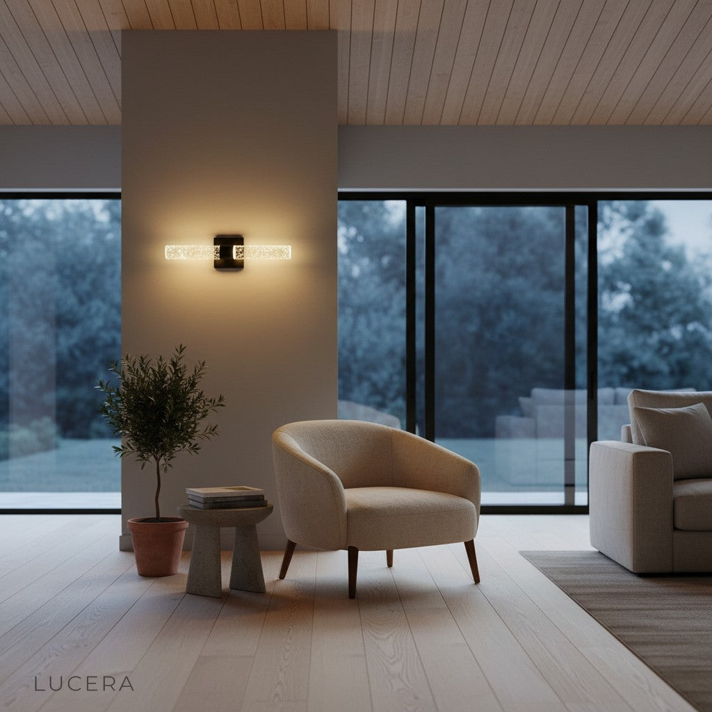 Mezza Bubble Crystal Wall Lamp in a glamorous entryway with mirrored furniture