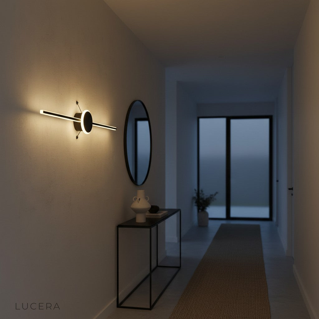 Calando LED lamp in white finish above freestanding bathtub creating cozy evening atmosphere