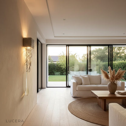 Rallentando copper crystal wall light in spa-like bathroom with IP44 waterproof glow and elegant styling