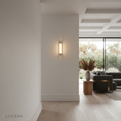 ambient evening shot of LED crystal lamp enhancing modern bedroom decor