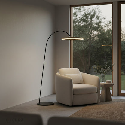 overhead angle of Unison floor lamp showing concentric circle design
