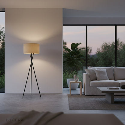 Venus Floor Lamp beside a dining table creating inviting evening atmosphere