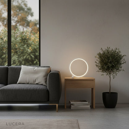 Amarone Touch Table Lamp with soft ambient light on wooden desk in study