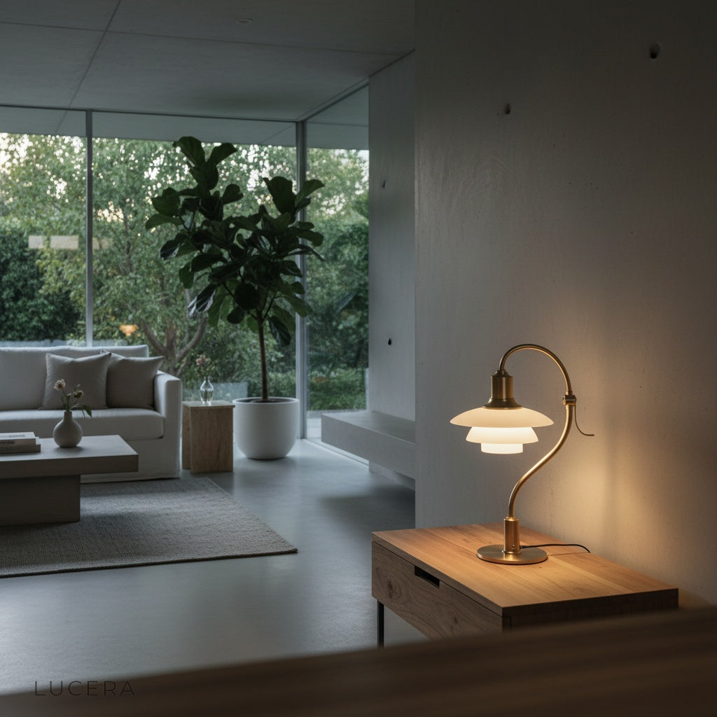 Jardin Table Lamp studio front view on clean white background showing aluminum iron and glass construction
