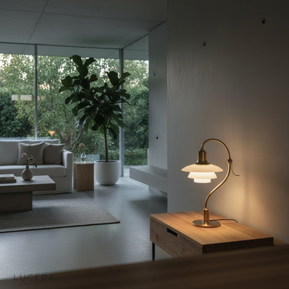 Jardin Table Lamp studio front view on clean white background showing aluminum iron and glass construction