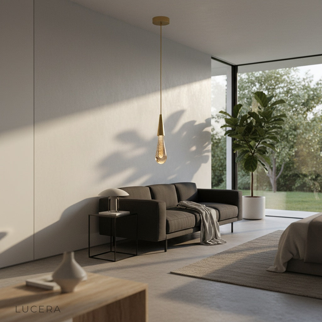 Beryl pendant light in elegant hallway with soft shadows on wall