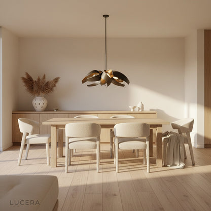 Incanto Chandelier side angle view showing layered ribbon structure and light refraction