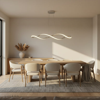 Damaske chandelier illuminated at night in cozy bedroom with dynamic LED glow