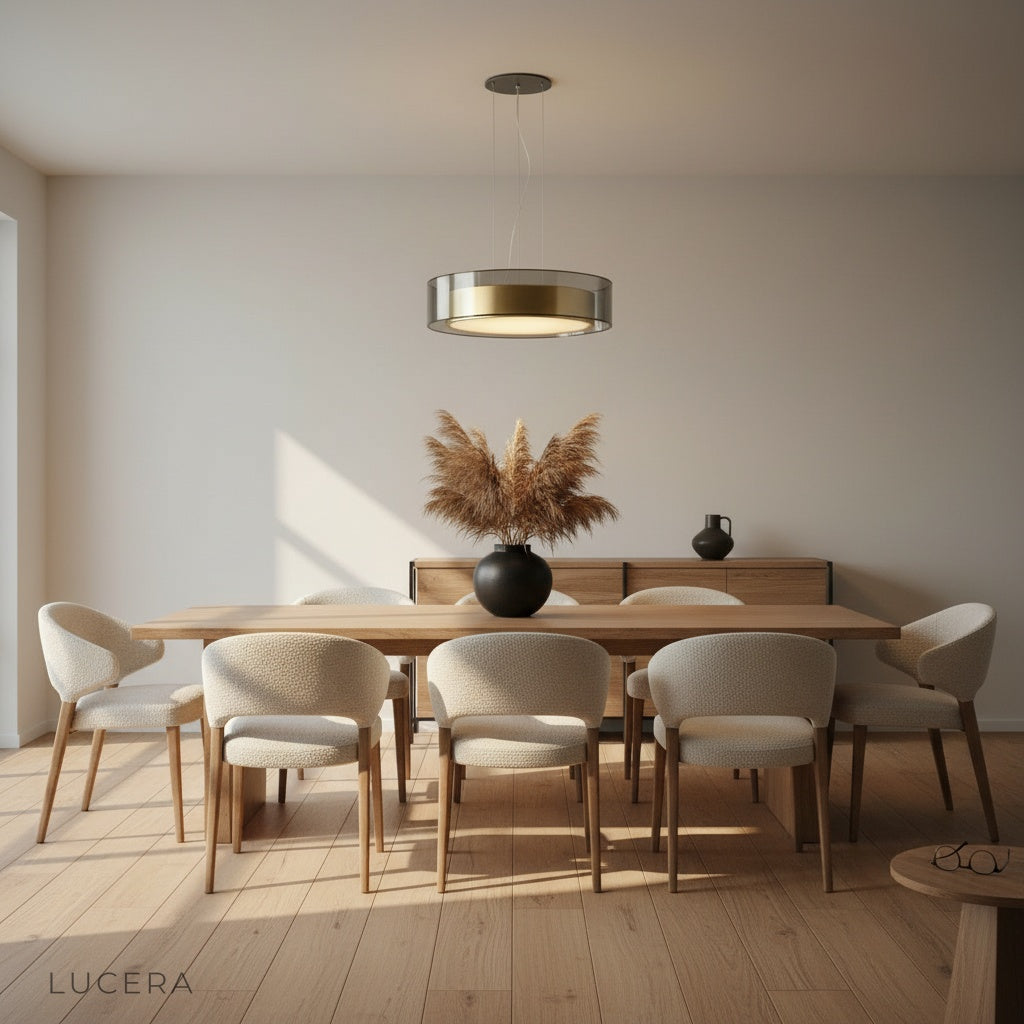 Close-up of Kismet Pendant Light's minimalist shade and warm light emission
