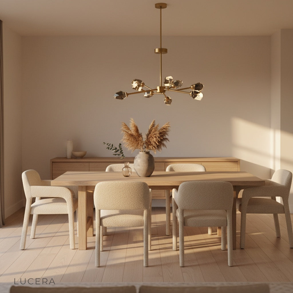 cassia chandelier in cozy bedroom with soft evening light creating magical atmosphere