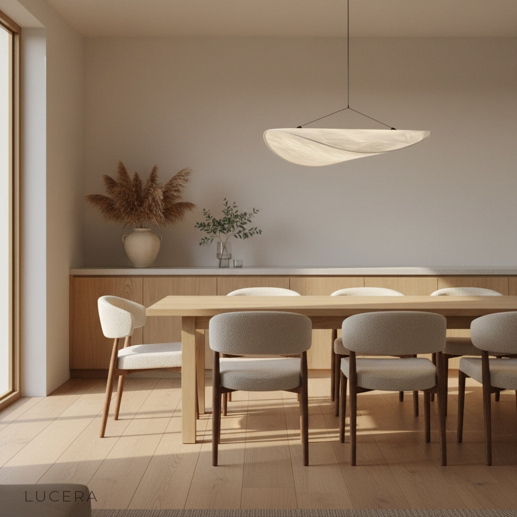 Detail of Eridanus pendant light slim LED bulb and ceiling mount hardware