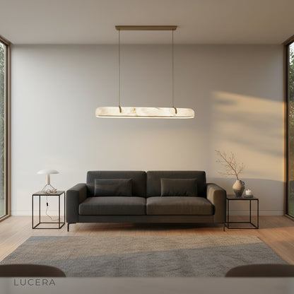 Nerissa chandelier in a bright living room with neutral tones and soft daylight