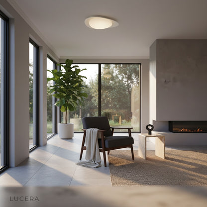 Saturn ceiling light in hallway providing soft warm illumination for entryway
