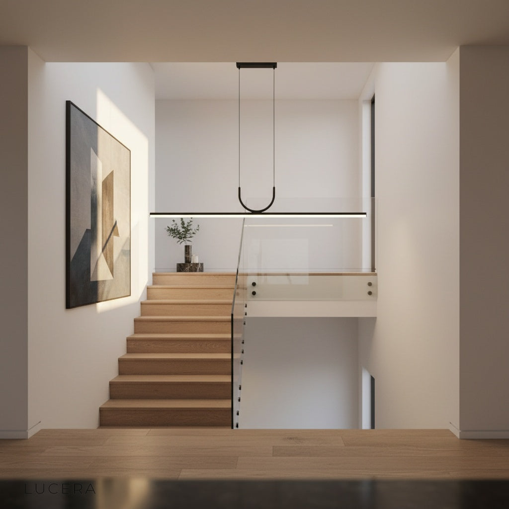 Close-up detail of Honeysuckle pendant light end cap and brushed metal finish, minimalist design accent