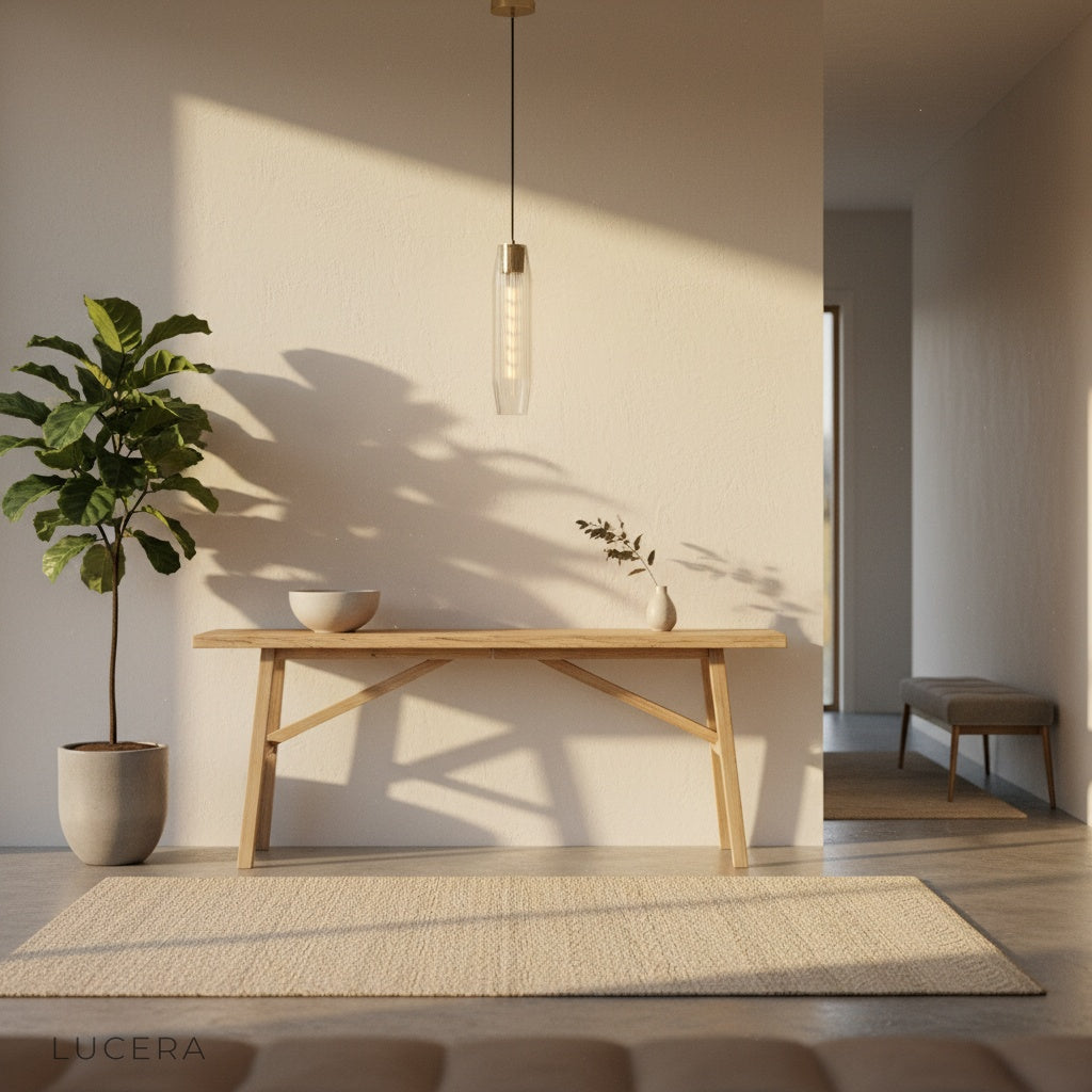 Hester Pendant Light detail of brass canopy and adjustable cord in neutral interior
