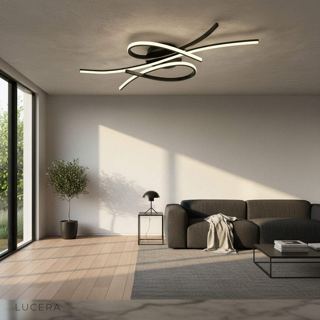 contemporary ceiling light complementing minimalist bedroom decor
