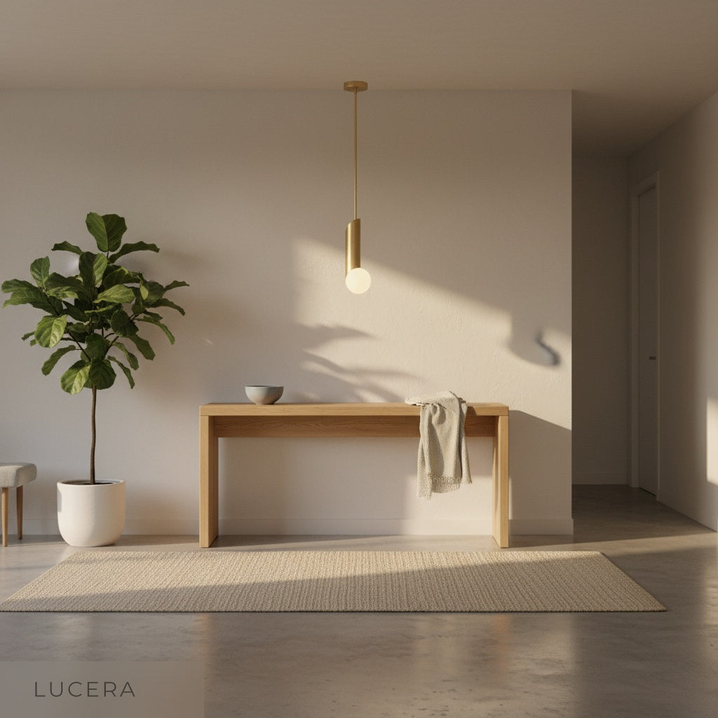 Yancy pendant light hanging above a dining table with warm ambient light in modern interior