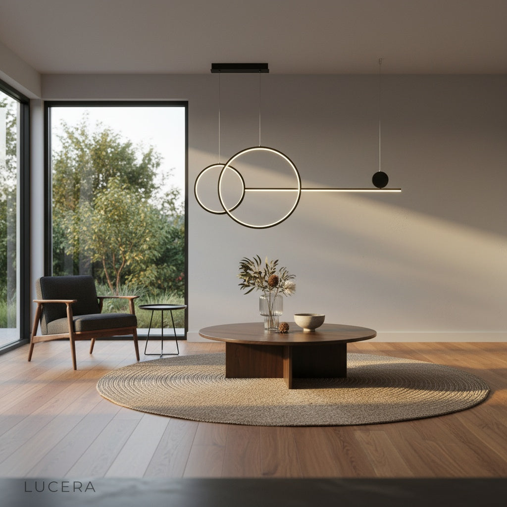 Close-up of Brumal pendant light ring joint and acrylic diffuser detail