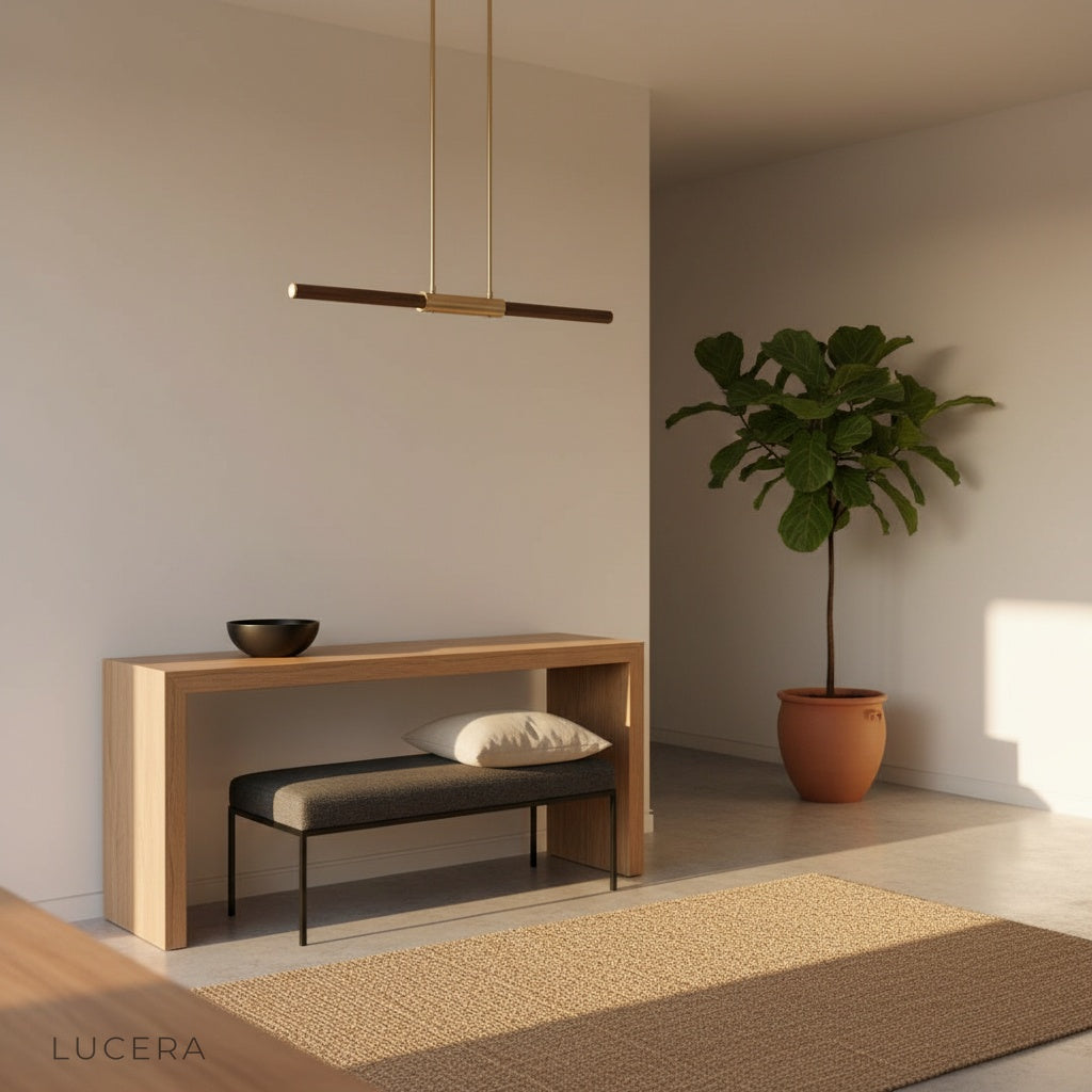 Griselda pendant light paired with wooden furniture in a modern farmhouse setting