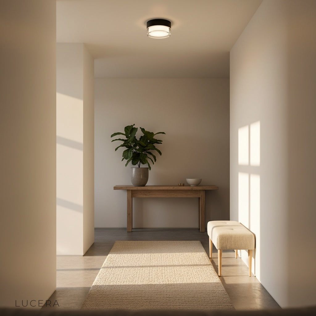 minimalist Vulcan downlight on clean white background, side angle showing slim profile