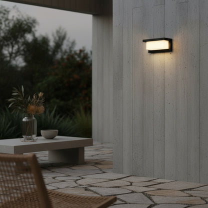 black Leonora wall sconce side profile showing sleek rectangular LED housing