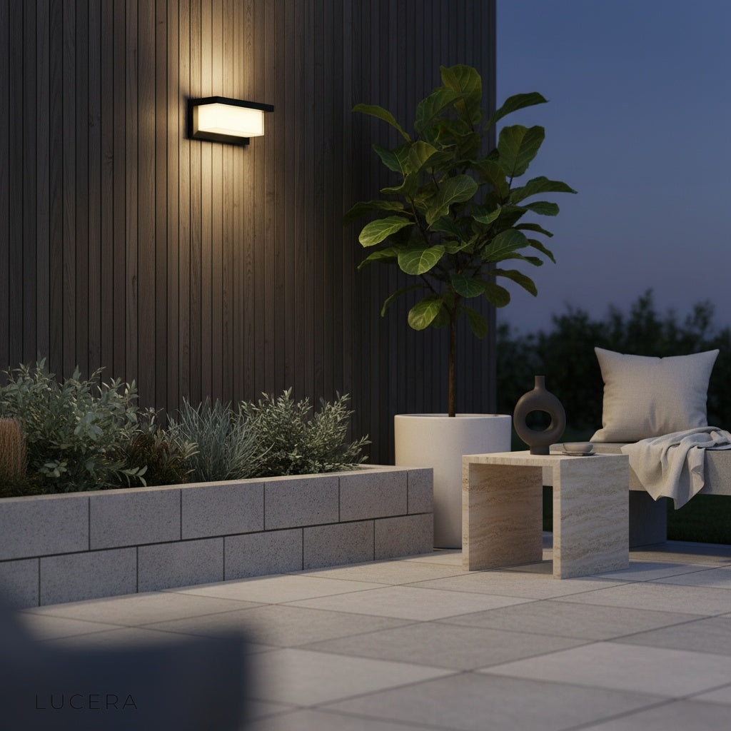 close-up of integrated motion sensor and frosted glass diffuser on Leonora lamp