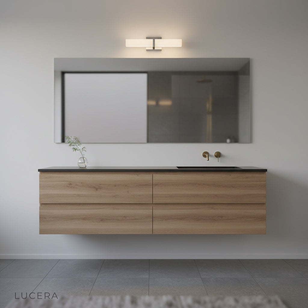 minimalist Grotto wall lamp casting light in a cozy bedroom at night