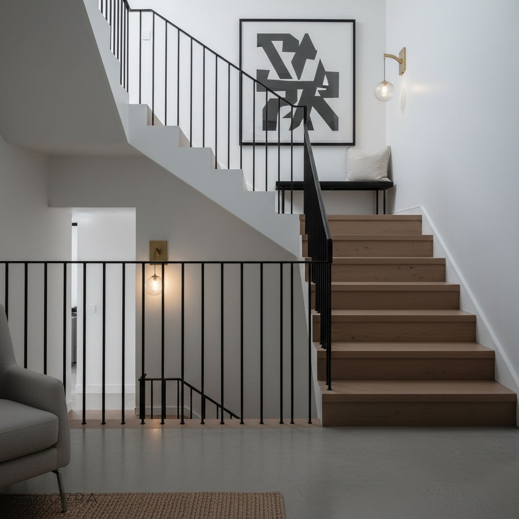 copper wall lamp casting diffused light in minimalist bedroom setting