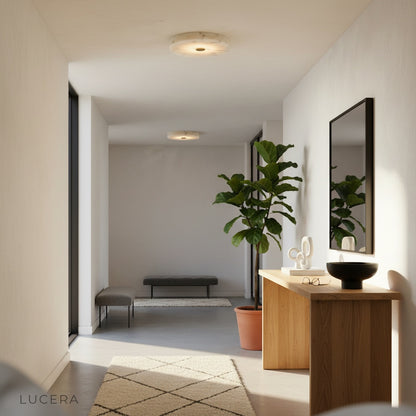 front view of Yolande ceiling light on clean white background showing natural veining
