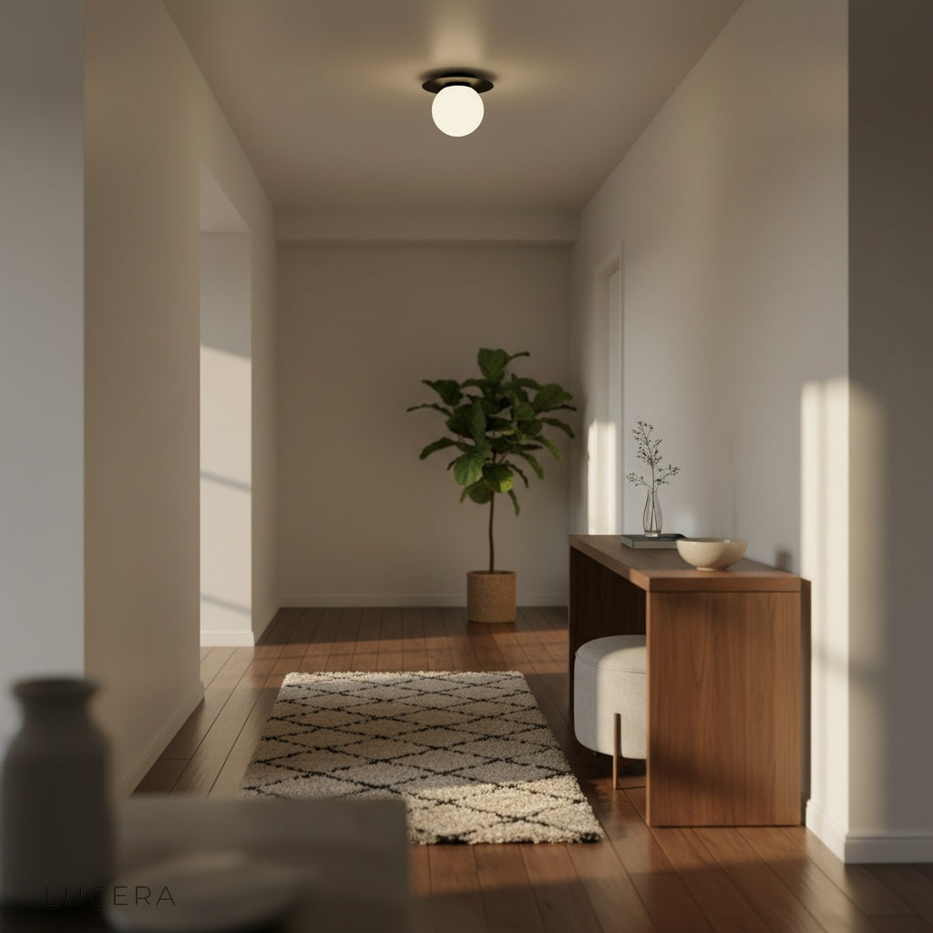 gold Bijou pendant ceiling light hanging above cozy balcony seating area