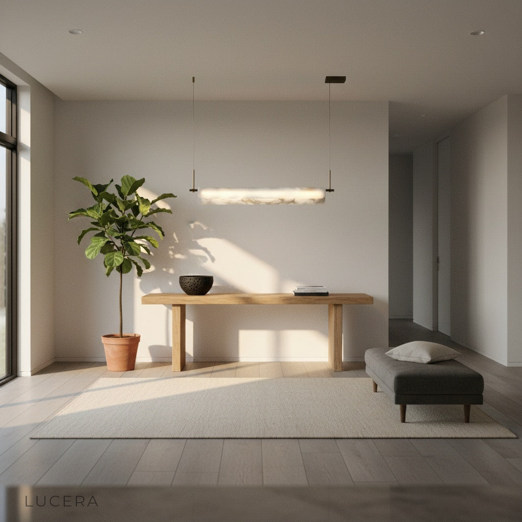 Side-angle studio shot showing the sleek silhouette of the Parlor pendant light