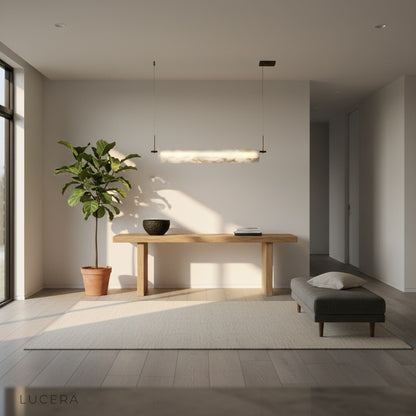 Side-angle studio shot showing the sleek silhouette of the Parlor pendant light