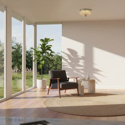 Lucera ceiling light in contemporary bedroom with soft evening lighting