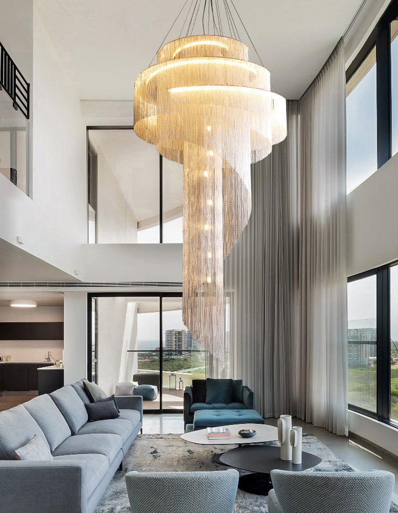 Clover Long Chandelier for Staircase, Silver/Gold Chain - Chandeliers | Lucera Lighting
