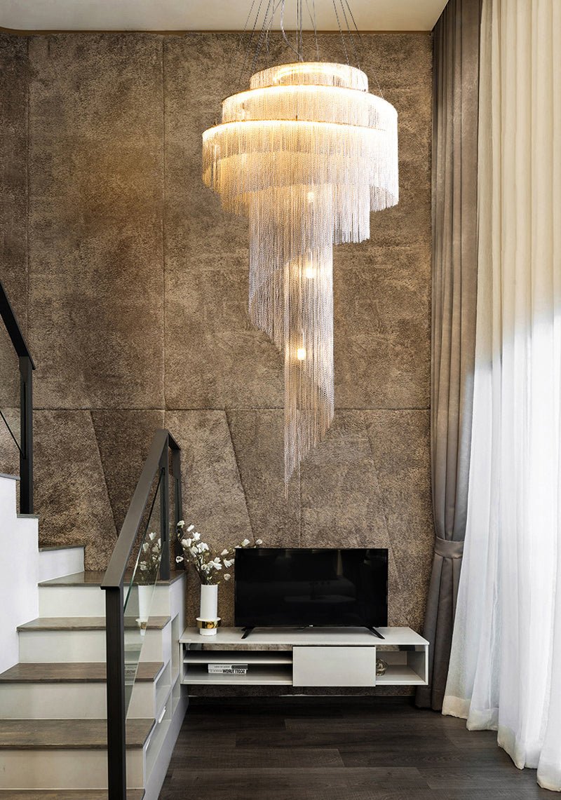 Clover Long Chandelier for Staircase, Silver/Gold Chain - Chandeliers | Lucera Lighting