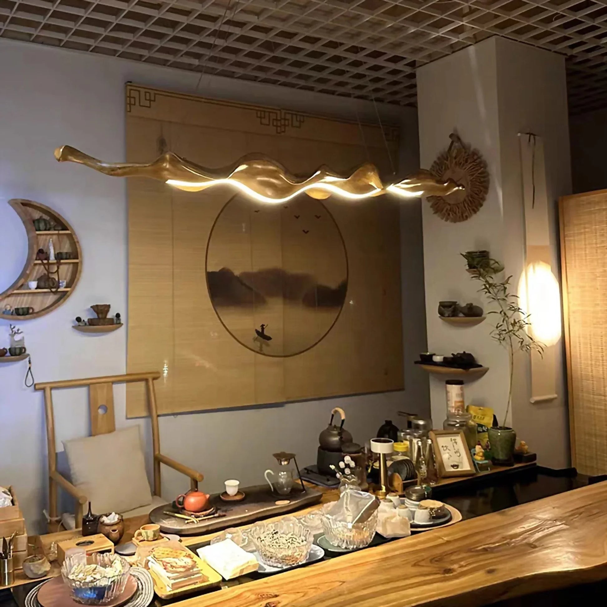 Champagne Gold Leaf-Shaped Pendant LED Chandelier - Pendant Lights | Lucera Lighting