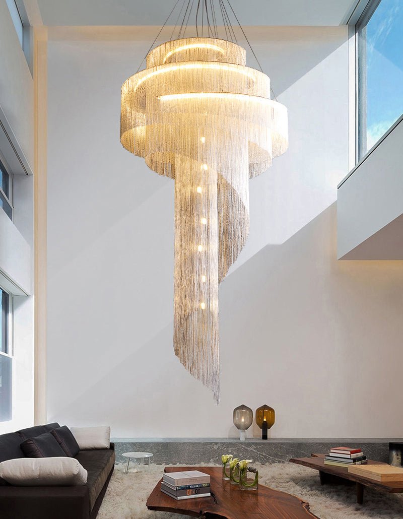 Clover Long Chandelier for Staircase, Silver/Gold Chain - Chandeliers | Lucera Lighting