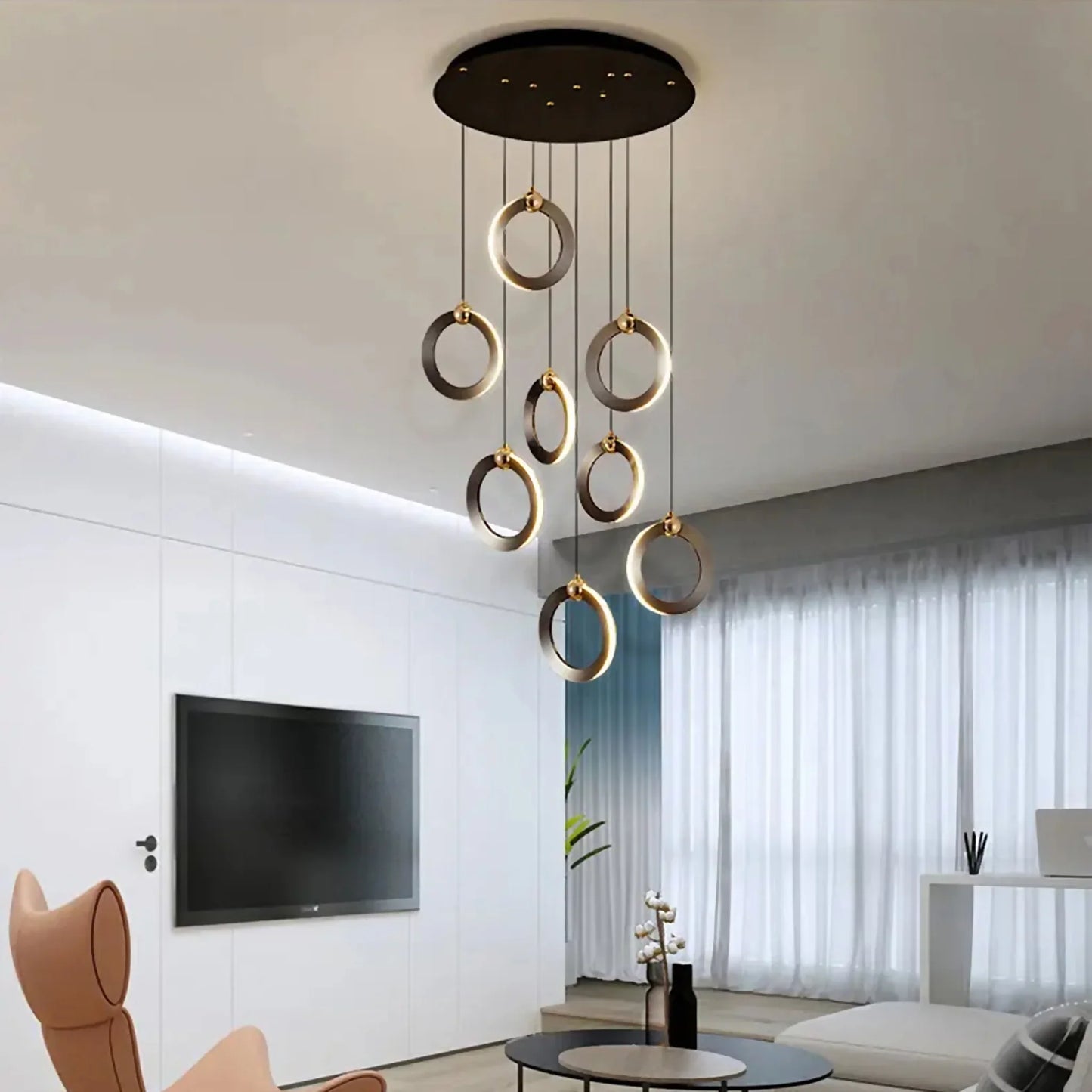 Birch Gold Black LED Pendant Rings Chandelier - Pendant Lights | Lucera Lighting