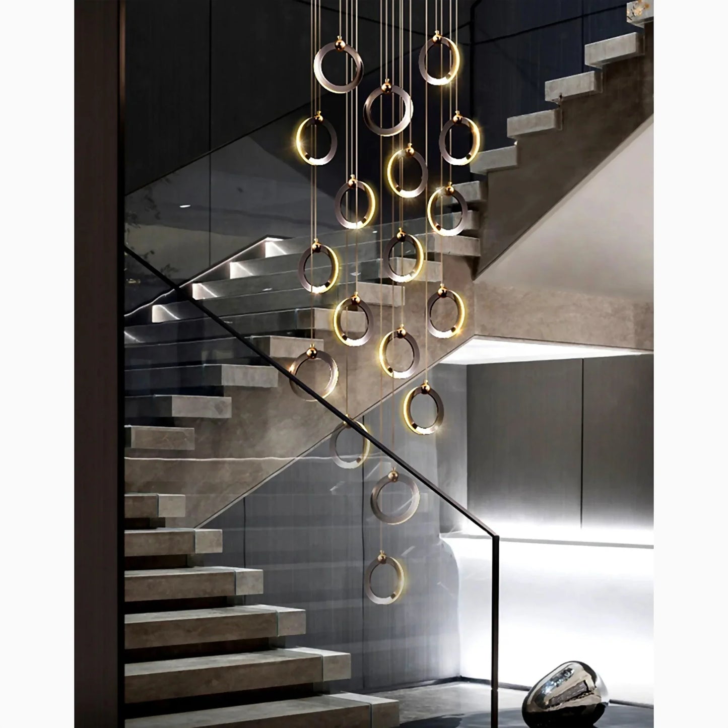 Birch Gold Black LED Pendant Rings Chandelier - Pendant Lights | Lucera Lighting