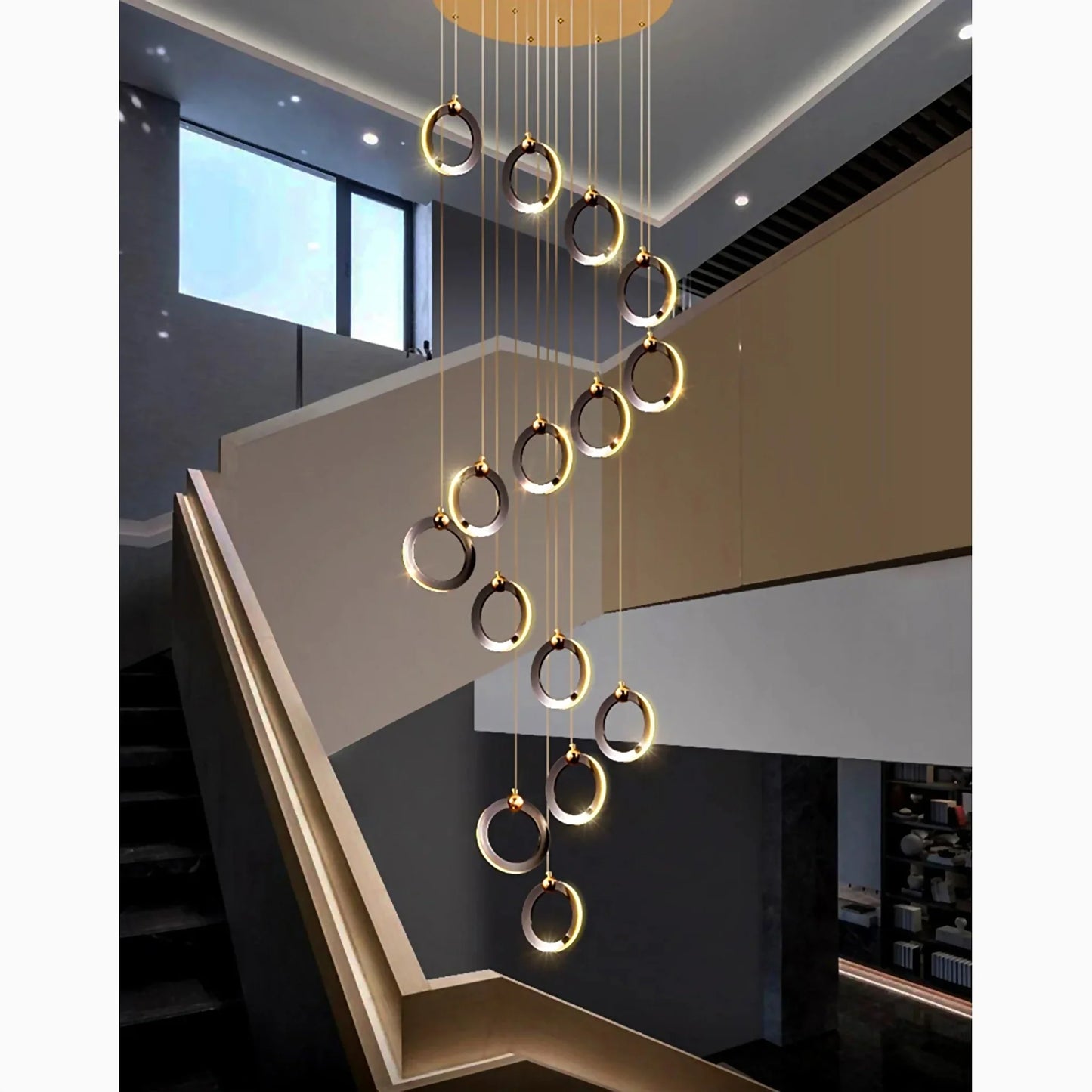 Birch Gold Black LED Pendant Rings Chandelier - Pendant Lights | Lucera Lighting