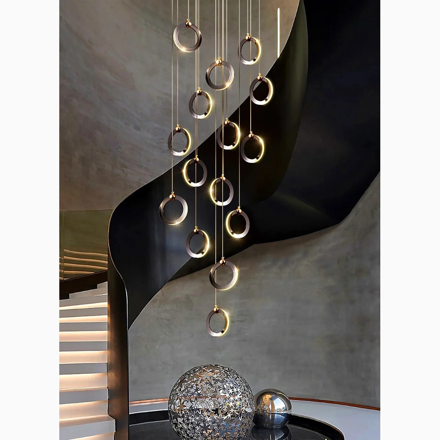 Birch Gold Black LED Pendant Rings Chandelier - Pendant Lights | Lucera Lighting