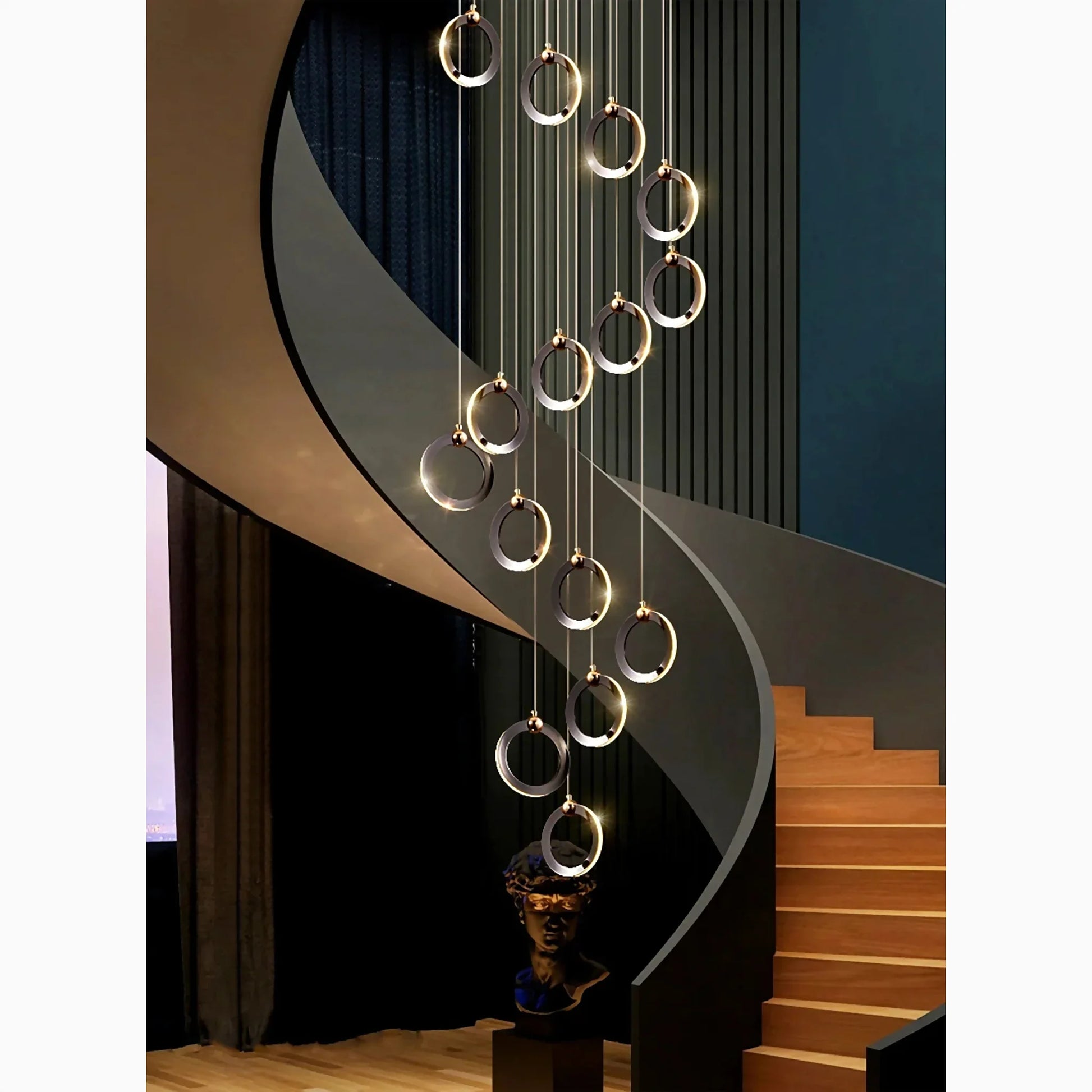Birch Gold Black LED Pendant Rings Chandelier - Pendant Lights | Lucera Lighting