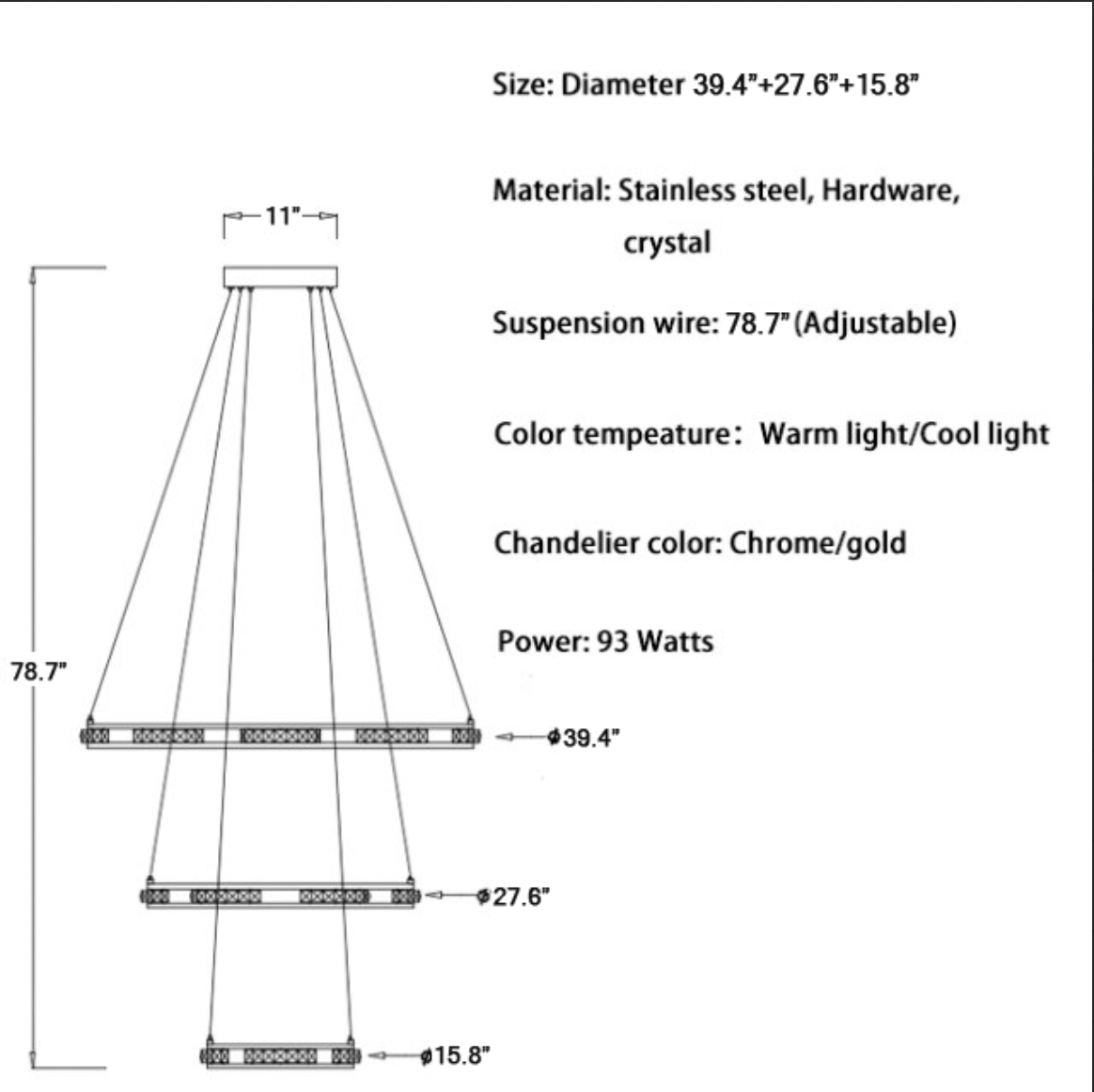 Bluebell Cascade Crystal Rings LED Chandelier - Pendant Lights | Lucera Lighting