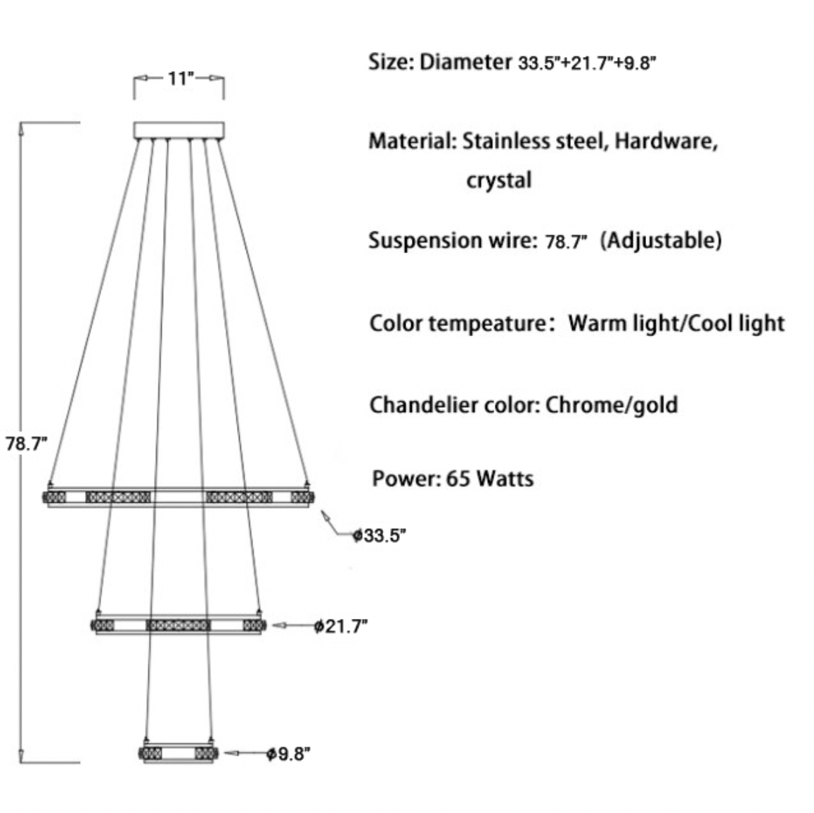 Bluebell Cascade Crystal Rings LED Chandelier - Pendant Lights | Lucera Lighting