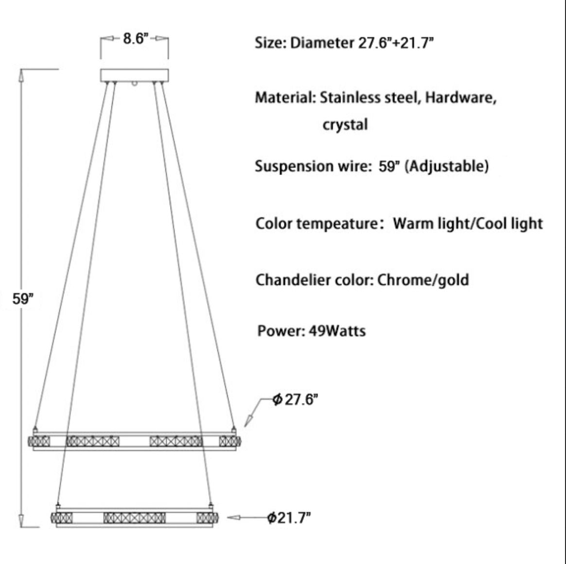Bluebell Cascade Crystal Rings LED Chandelier - Pendant Lights | Lucera Lighting