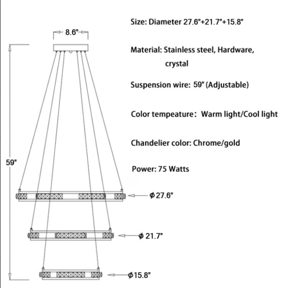 Bluebell Cascade Crystal Rings LED Chandelier - Pendant Lights | Lucera Lighting