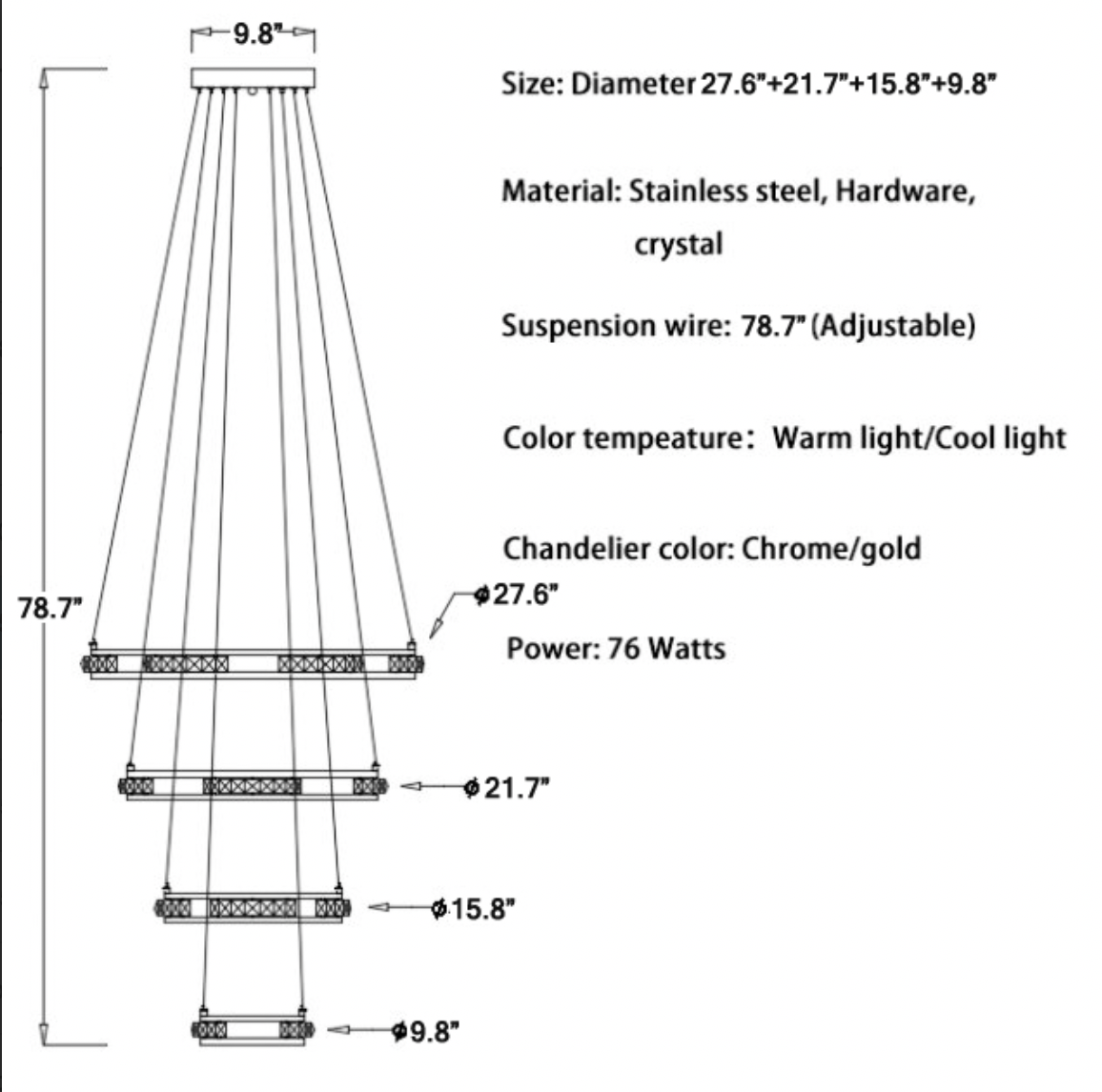 Bluebell Cascade Crystal Rings LED Chandelier - Pendant Lights | Lucera Lighting